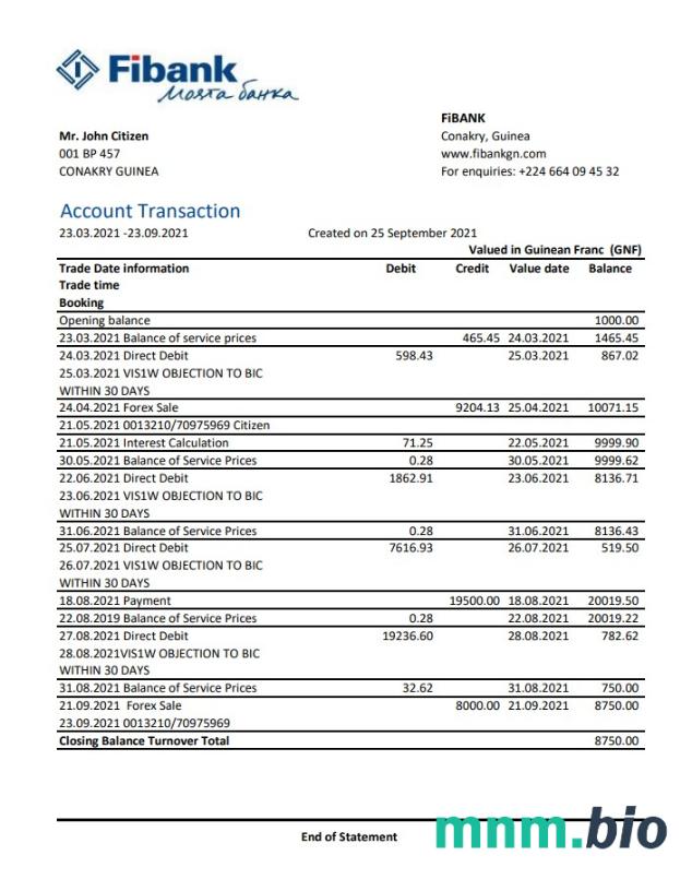 Szablon Oświadczenia Guinea Banque Islamique de Guinée w programie Word i PDF
